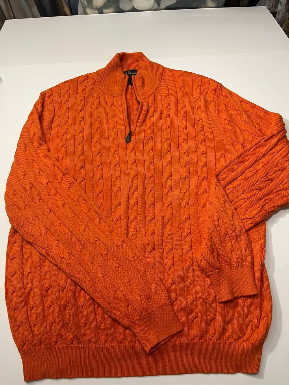 Brooks Brothers Orange Cable Half-Zip Sweater